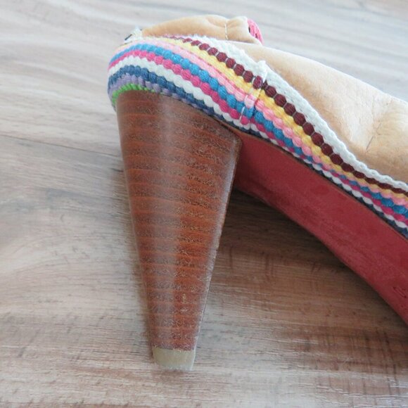 C.N.C COSTUME NATIONAL Tan Leather Boho Crochet Heeled Slip On Shoes - Size 9.5 - Picture 14 of 16